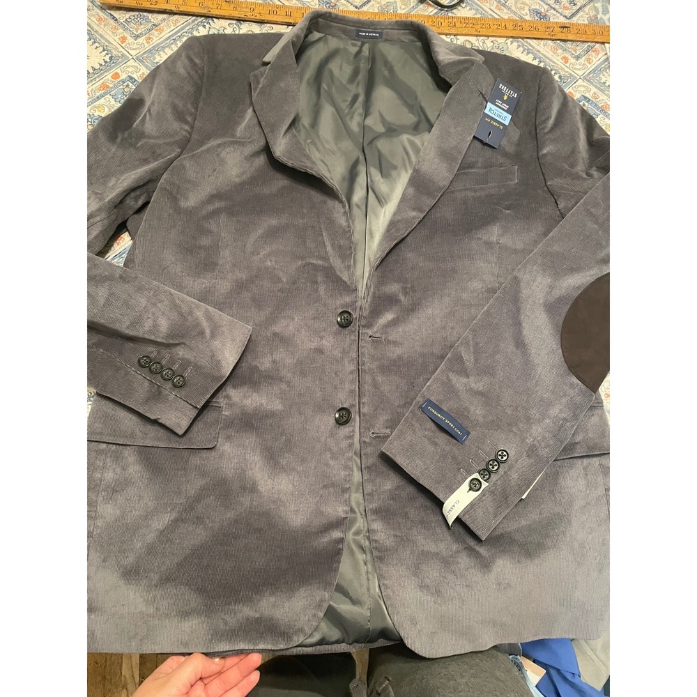 Stafford Mens Gray Corduroy Sport Coat Blazer Elbow Patches 48 Long New NWT